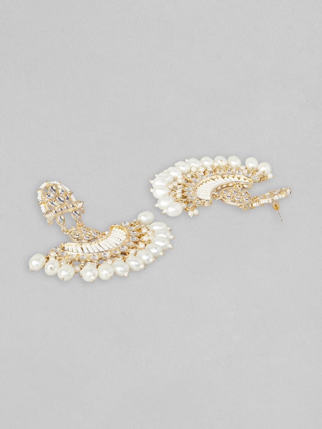Rubans 22K Gold Plated Kundan Chandbali Earrings With Pearls And Beads Earrings