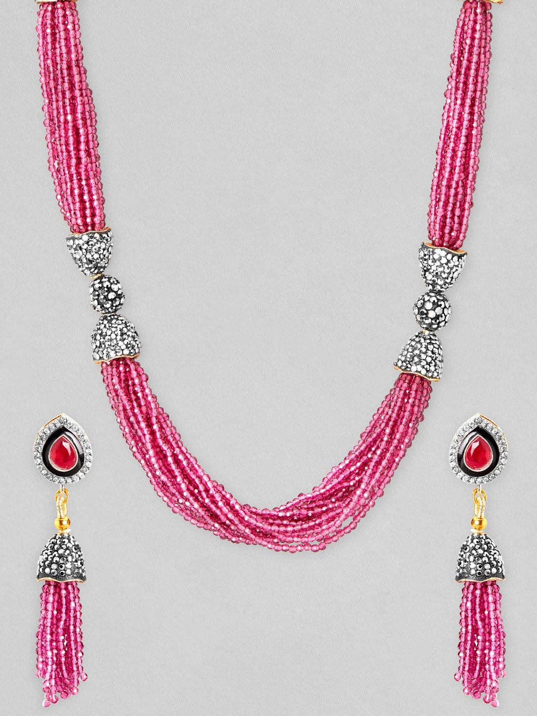 Rubans 22K Gold Plated Kundan Necklace Set With Pink Enamel Design Necklace Set