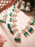 Rubans 22k Gold Plated With Kundan Stones & Green Beads Jhumkas Earrings. Necklace Set