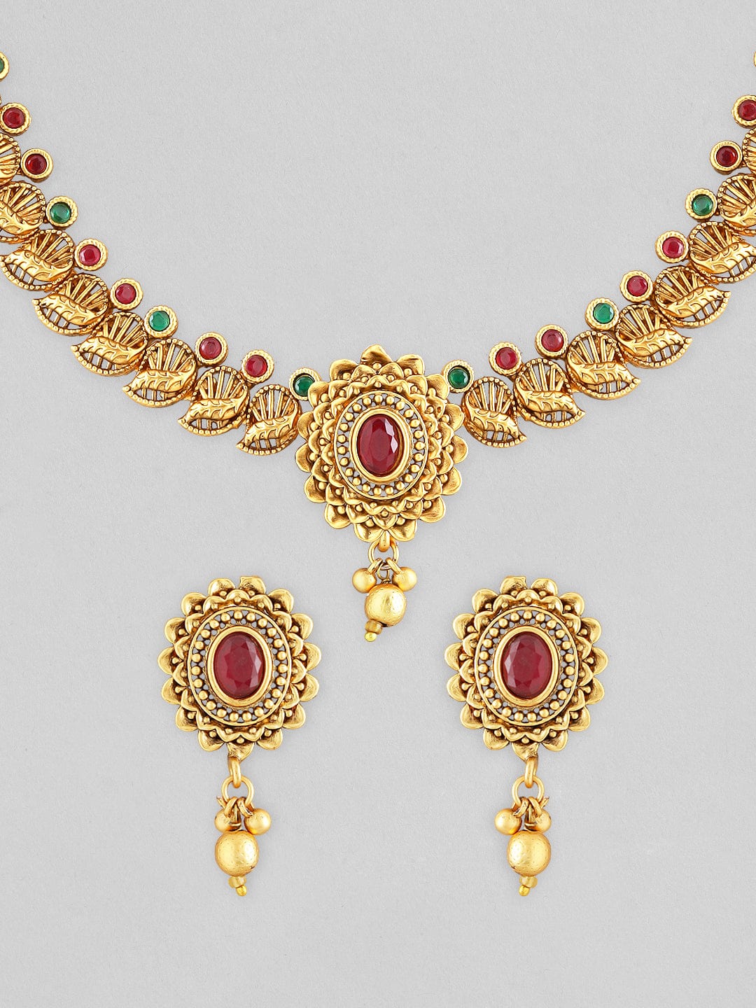 Rubans 24k Gold Plated Choker Set With Red And Green Stones. Choker Necklace Set
