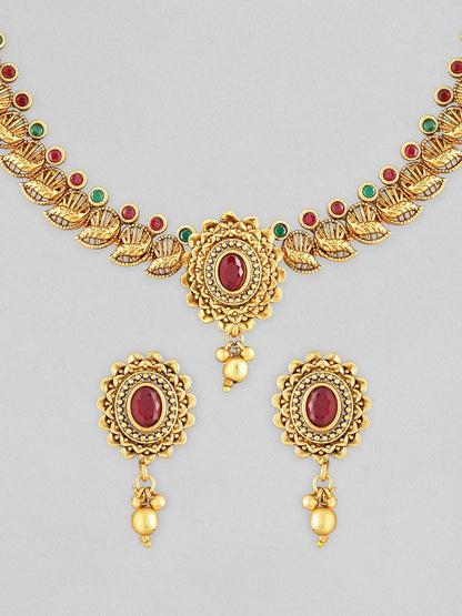 Rubans 24k Gold Plated Choker Set With Red And Green Stones. Choker Necklace Set