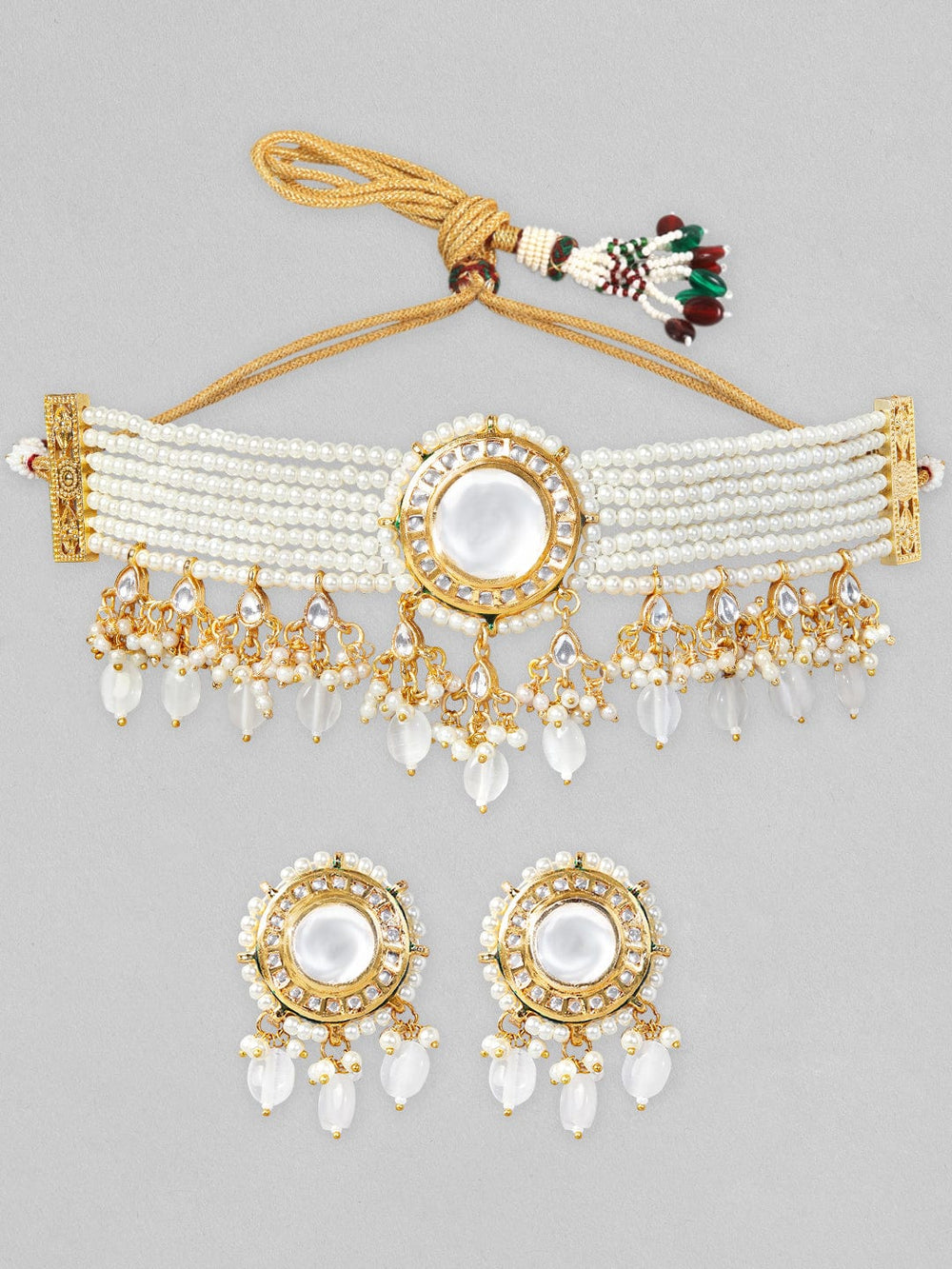 Rubans 24K Gold Plated Choker Set With White Beads And Pearls Necklace Set