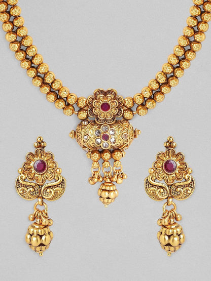 Rubans 24K Gold Plated Handcrafted Filigree Necklace Set Necklace Set