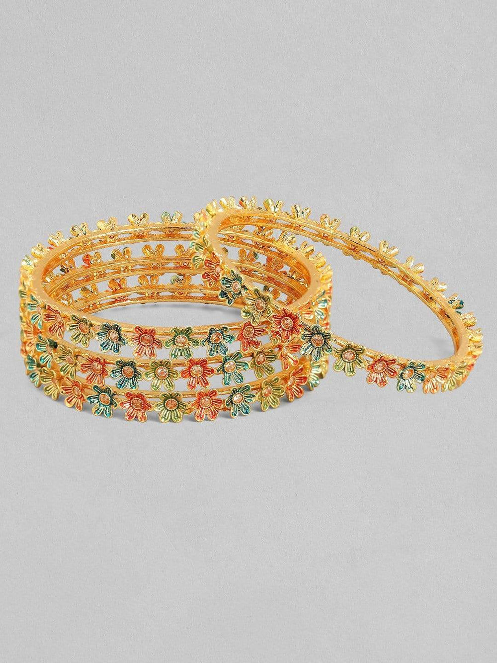 Rubans 24K Gold Plated  Handcrafted Floral Filigree Set of 4 Bangle Set Bangles & Bracelets