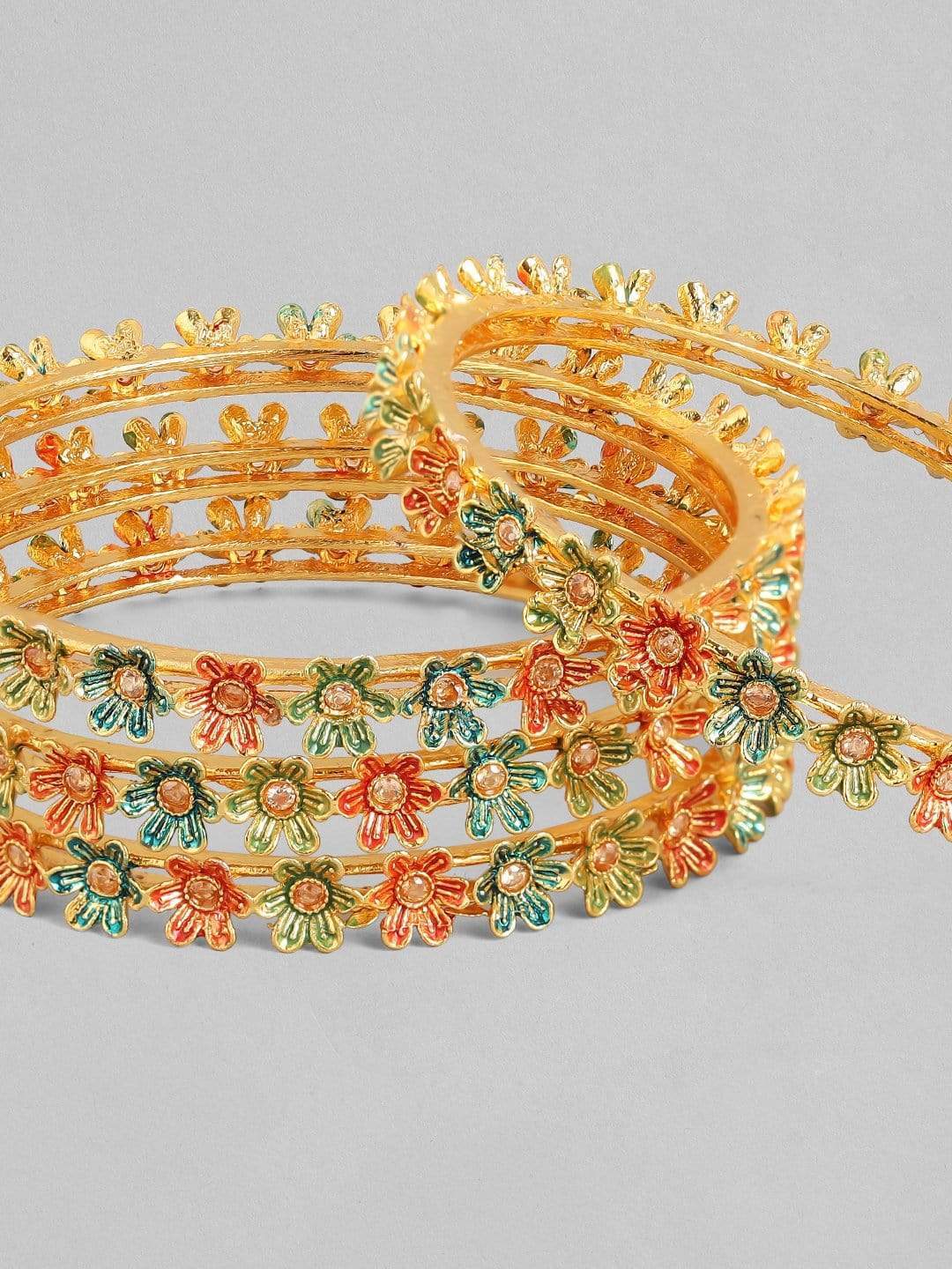 Rubans 24K Gold Plated  Handcrafted Floral Filigree Set of 4 Bangle Set Bangles &amp; Bracelets