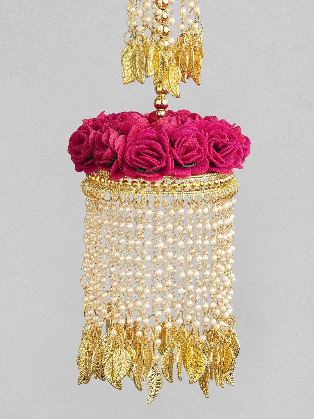 Rubans 24K Gold Plated Handcrafted Pink Floral Layered Kaleera Set kaleera