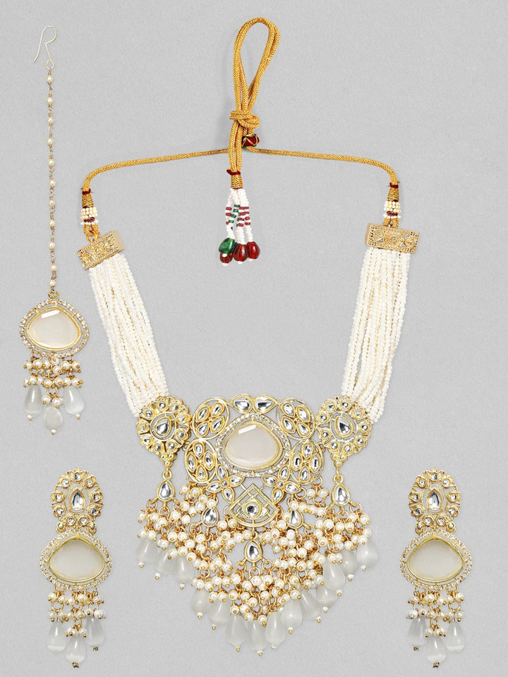 Rubans 24K Gold Plated Kundan Necklace Set Embellished With Pearls Necklace Set