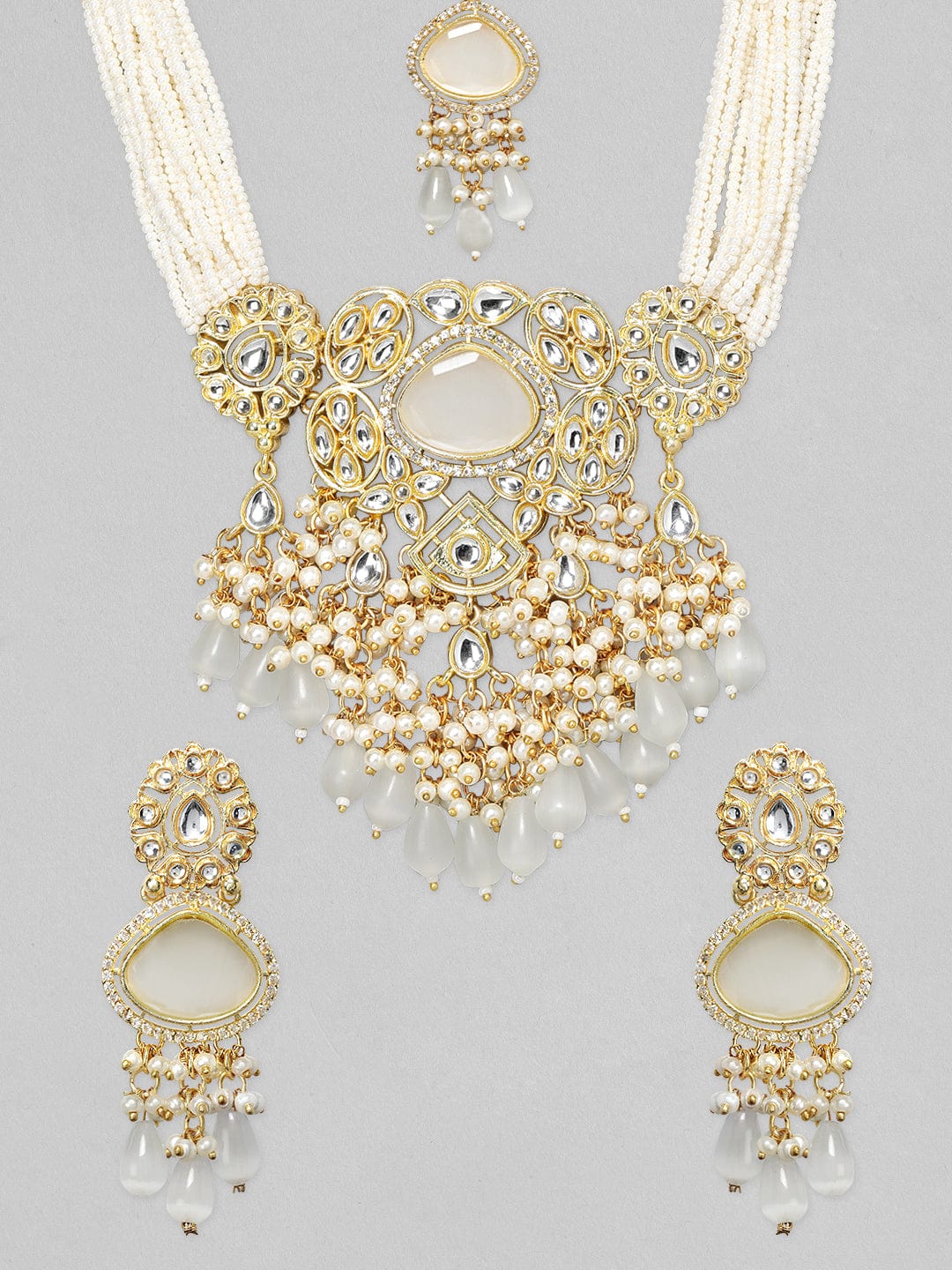 Rubans 24K Gold Plated Kundan Necklace Set Embellished With Pearls Necklace Set