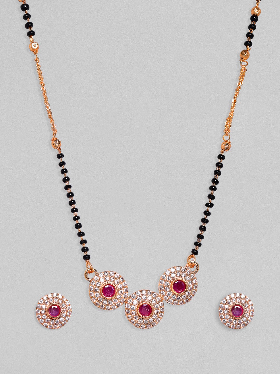 Rubans 24K Gold Plated Mangalsutra Set With Studded Ad And Earrings Necklace Set