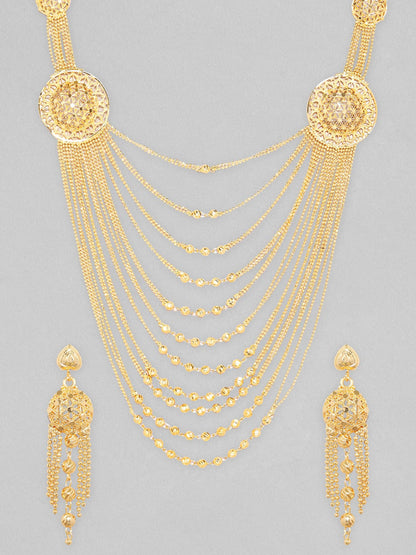 Rubans 24K Gold Plated Multilayered Handcrafted Necklace Set With Circular Design Necklace Set