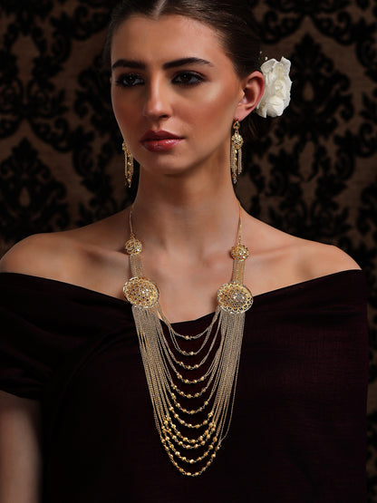 Rubans 24K Gold Plated Multilayered Handcrafted Necklace Set With Circular Design Necklace Set