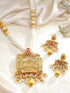 Rubans 24K gold plated pendant necklace set with white beads. Necklace Set