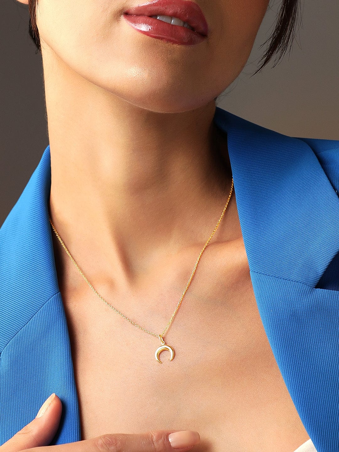 Gold Large Crescent Moon Necklace