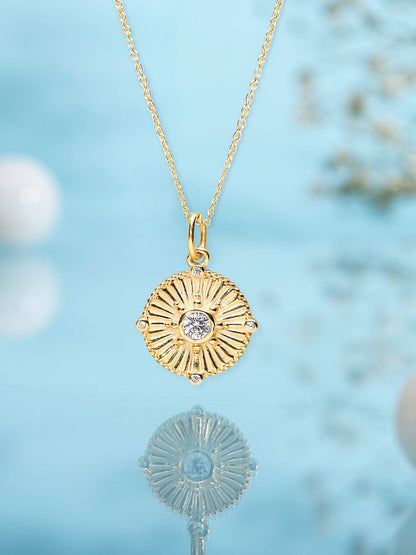 Rubans 925 Silver Circular Dazling Zirconia Pendant Necklace.- Gold Plated Chain &amp; Necklaces