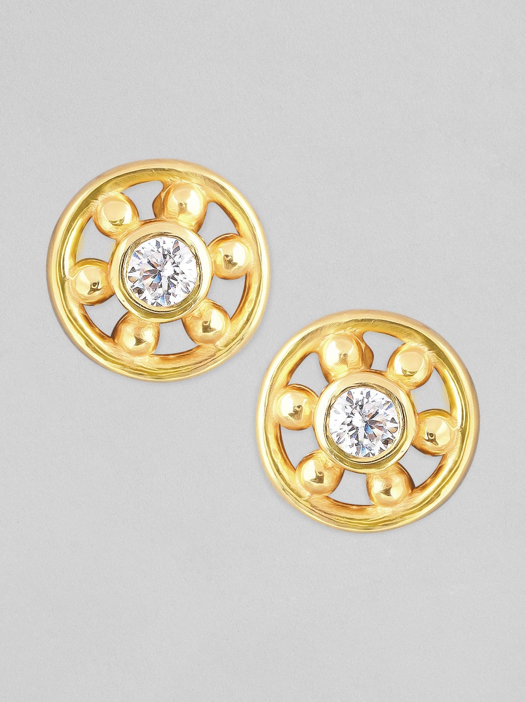 Rubans 925 Silver Classic Geometric Circular Stud Earrings. - Gold Plated Earrings