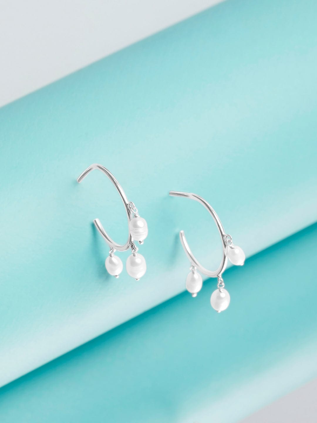 Rubans 925 Silver Fresh Water Pearls Hoop Earrings.. Earrings