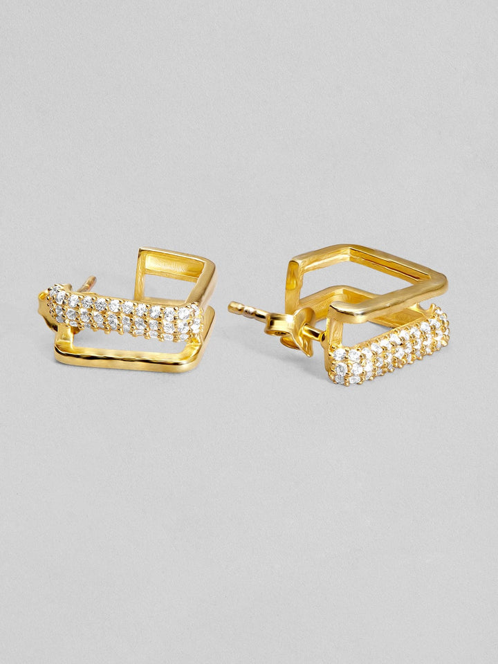 Rubans 925 Silver Square Sparkle Hoop Earrings. - Gold Plated Earrings