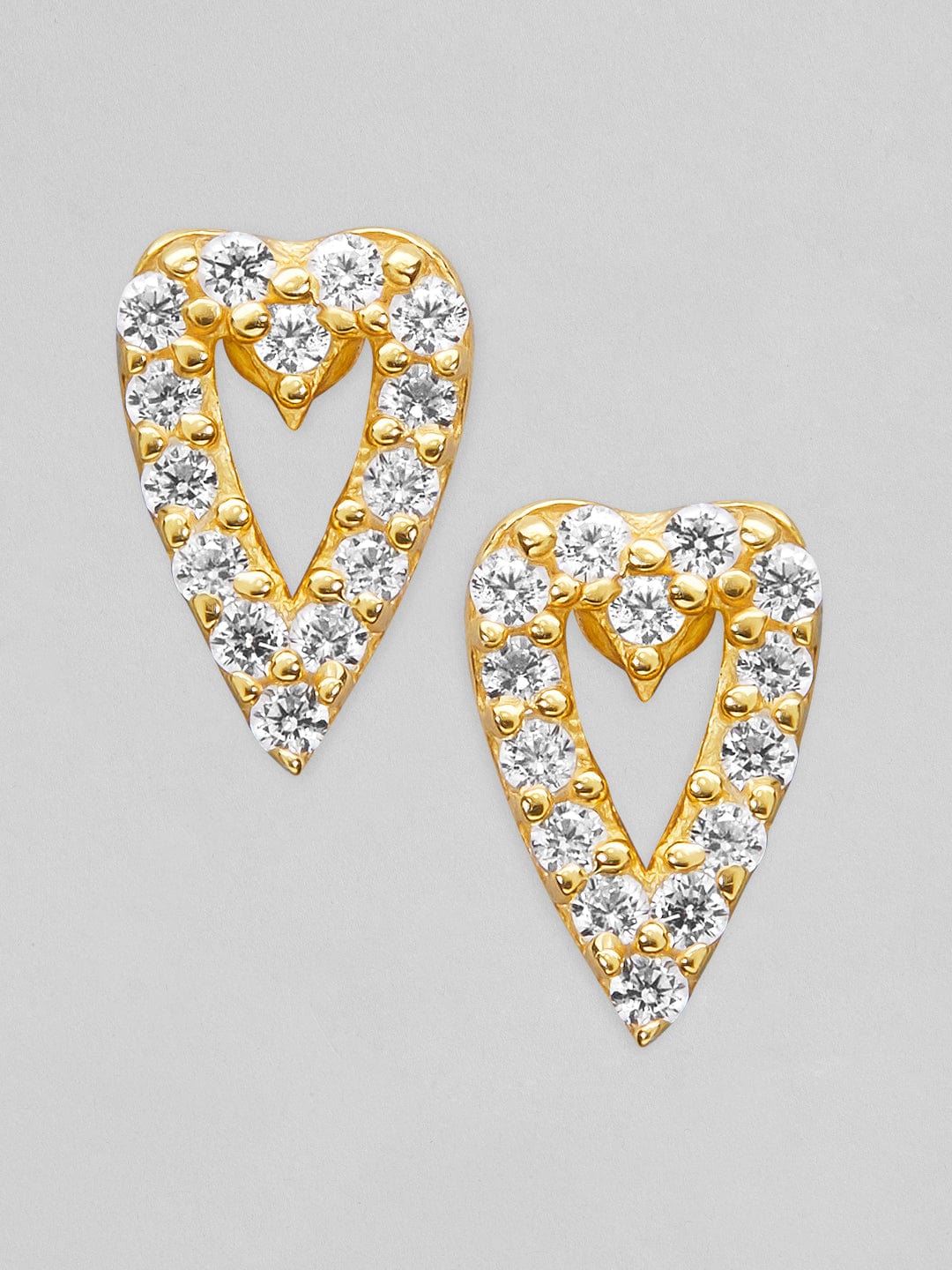 Rubans 925 Silver The Sparkling Heart Stud Earrings.- Gold Plated Earrings