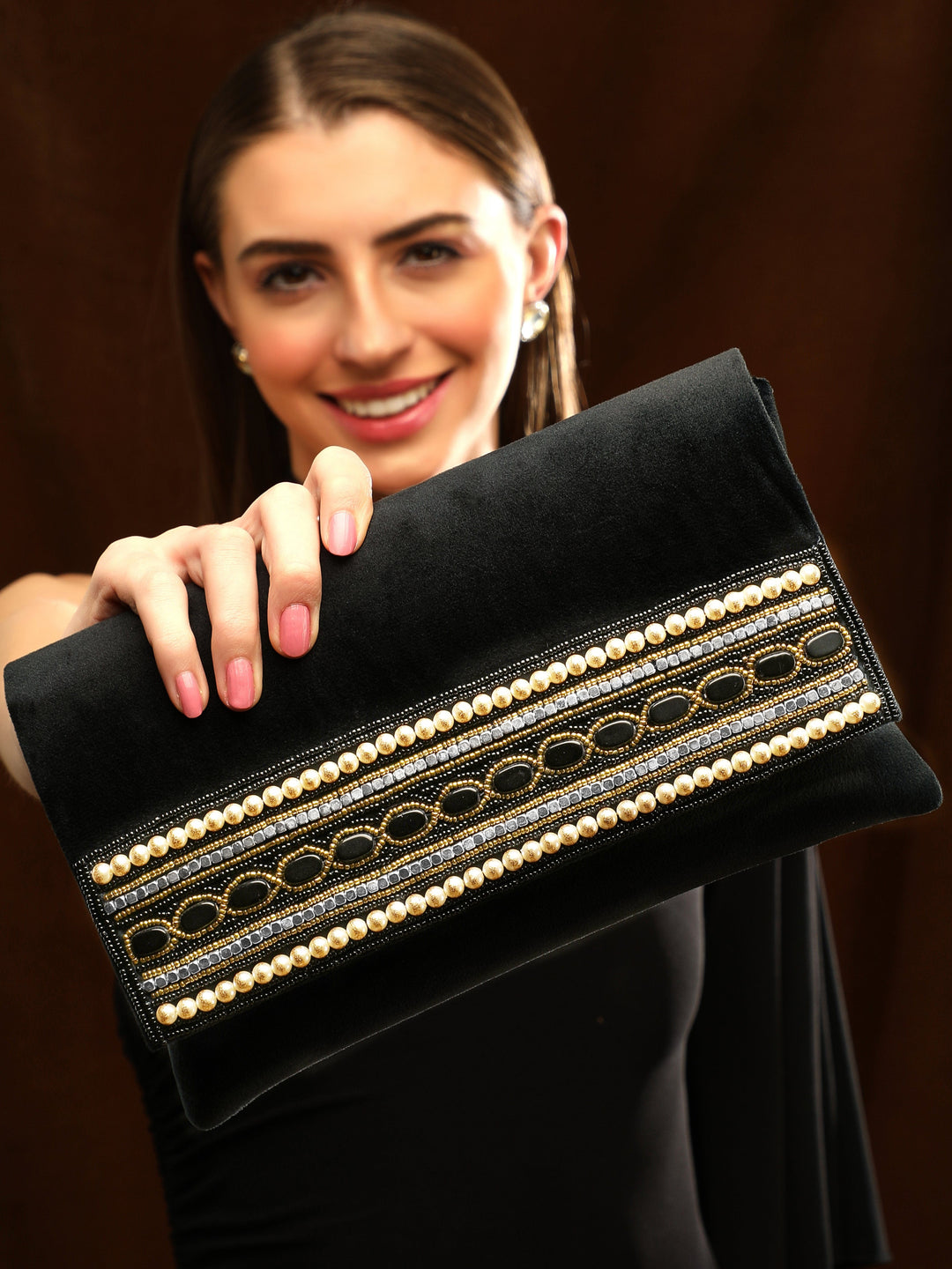 Rubans Black Beaded Hand Bag Handbag & Wallet Accessories