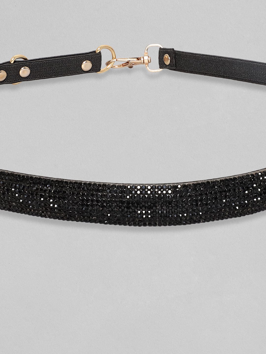 Rubans Black Crystal Studded Adjustable Fabric Belt. Belt
