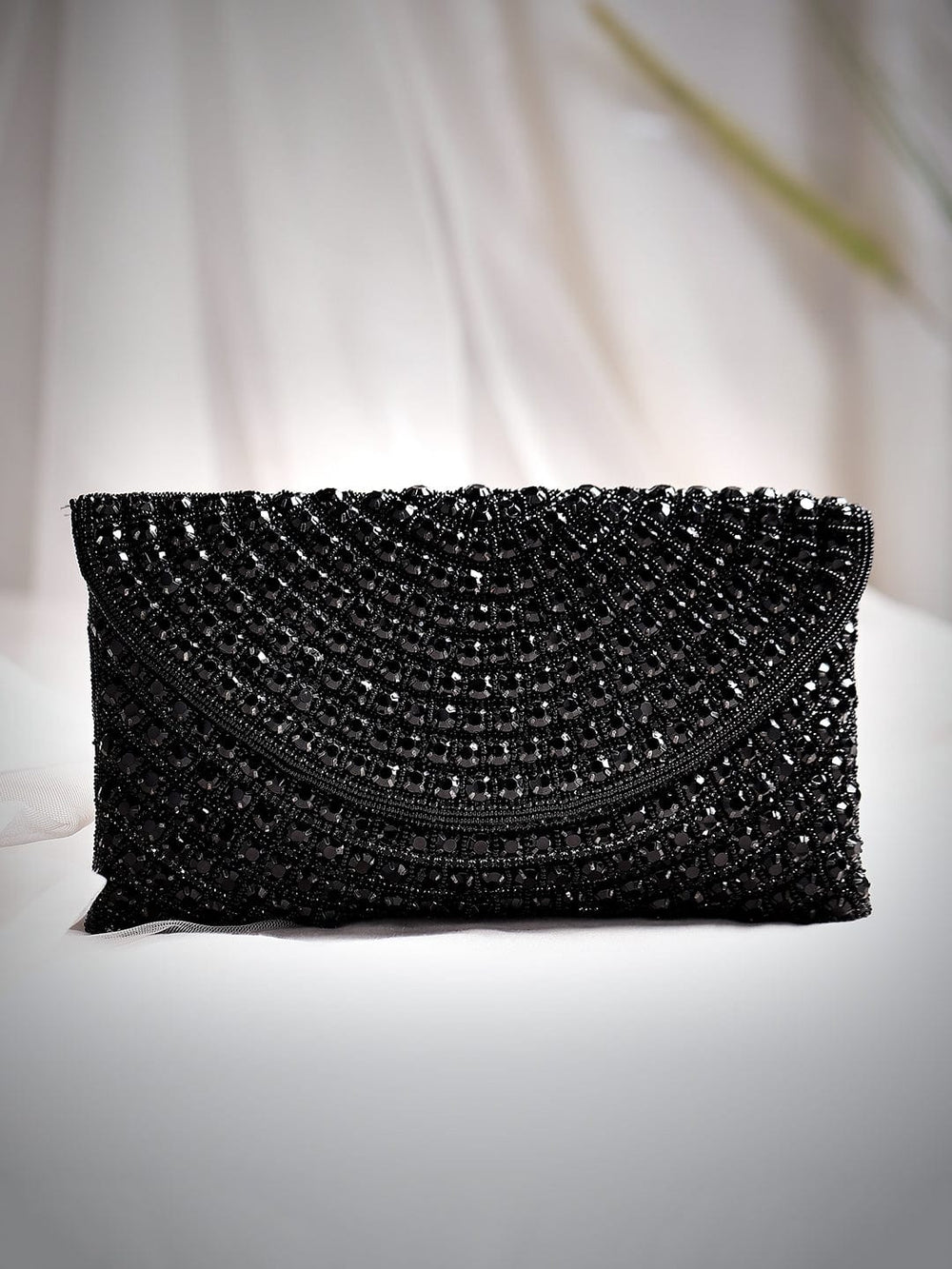 Rubans Black Handmade Sling Bag With Embroided And Studded Black Beads. Handbag & Wallet Accessories