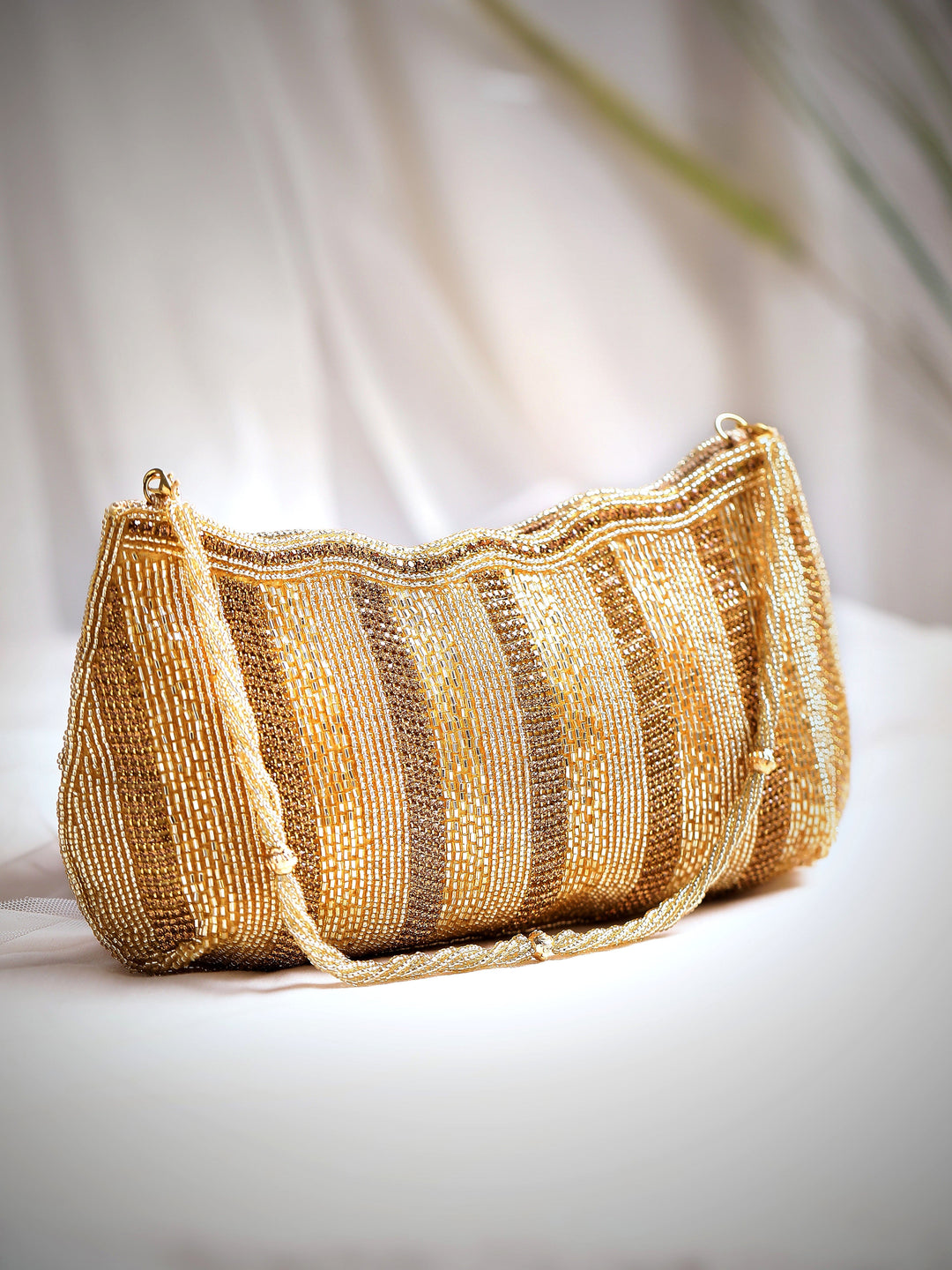 Rubans Cream And Golden Colour HandBag With Golden Embroided Design. Handbag & Wallet Accessories