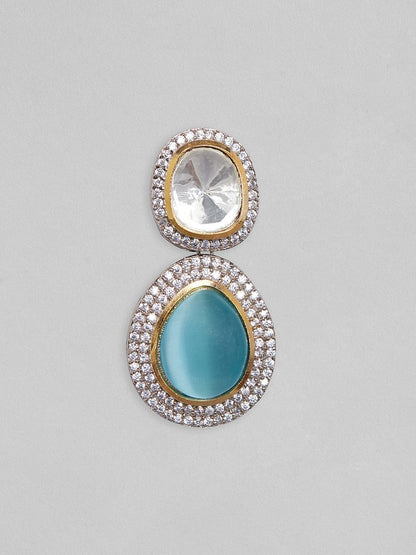 Rubans Dual Tone Polki Drop Earrings With Blue Stone And American Diamonds Earrings