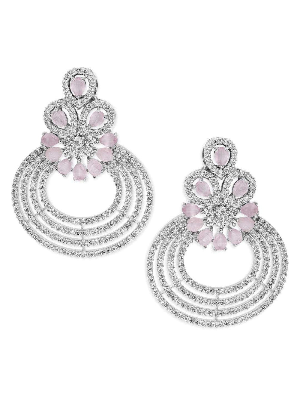 Rubans Elegant Blush Pink AD Chandbali Earrings Earrings