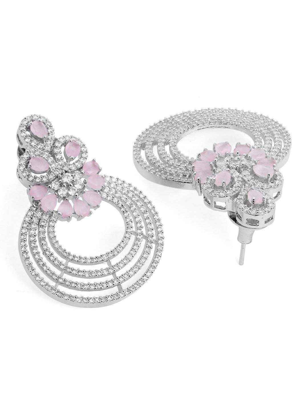 Rubans Elegant Blush Pink AD Chandbali Earrings Earrings
