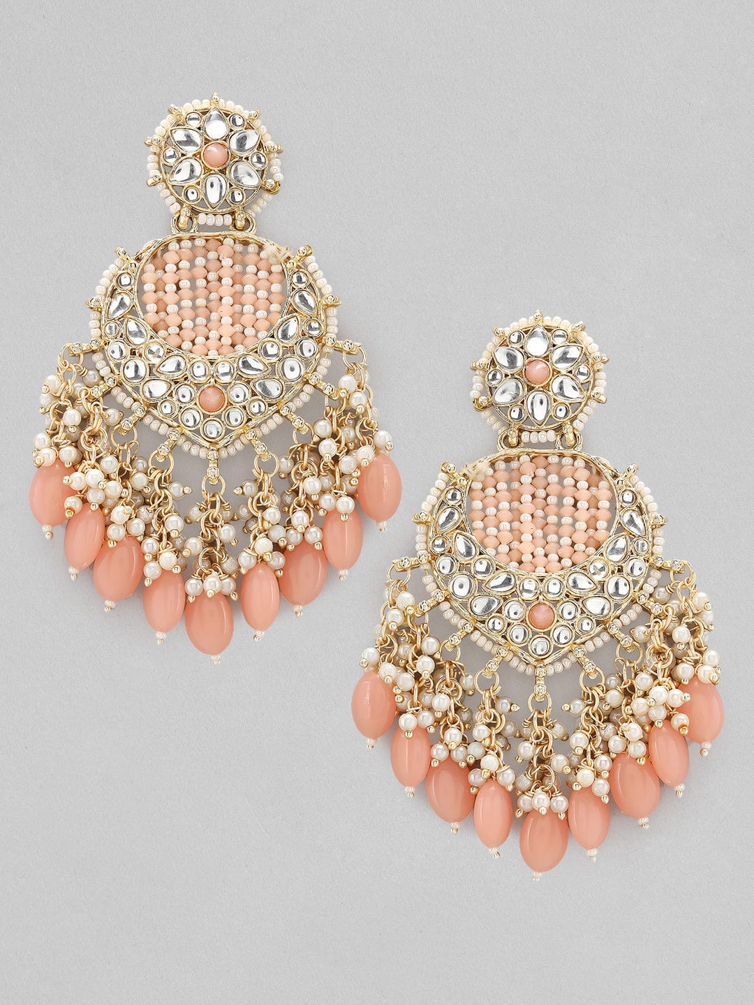 Light weight chandbali peach minakari earrings with pearl maatal  Maatshi