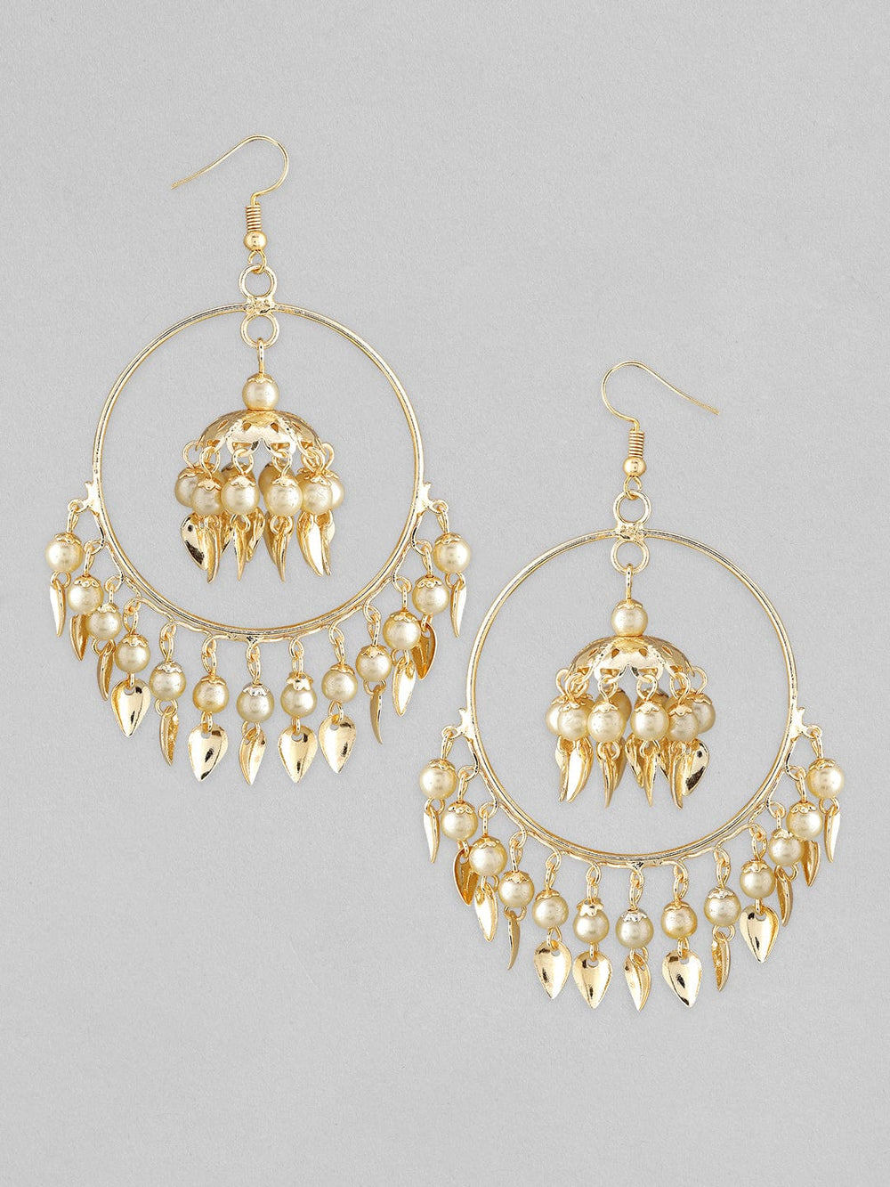 Rubans Gold Plated Chandbali With Jhumka, Beads And Pearls Design. Earrings
