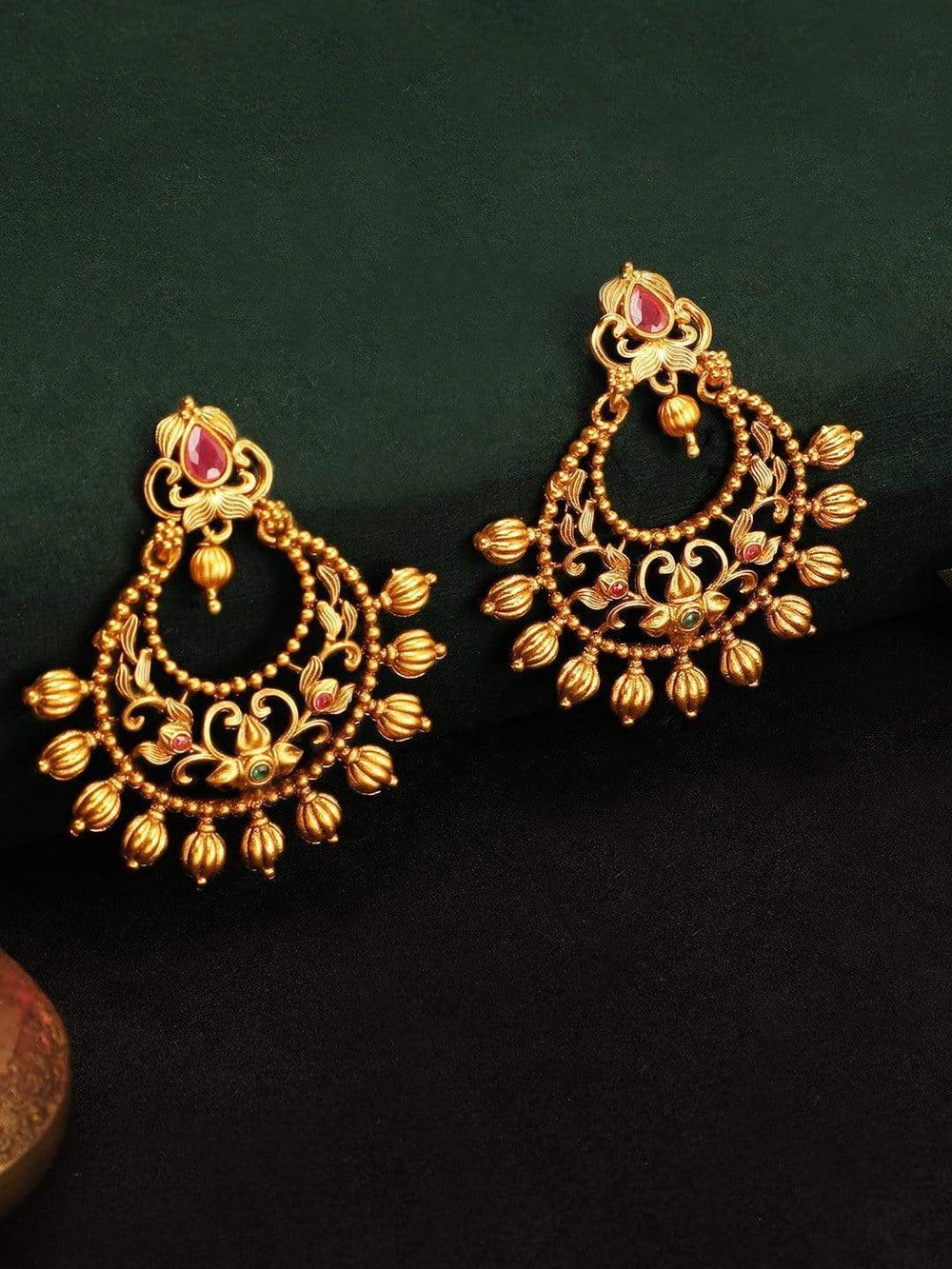 Rubans  Gold Plated  Color  Stone  Chandbali  Earrings Earrings