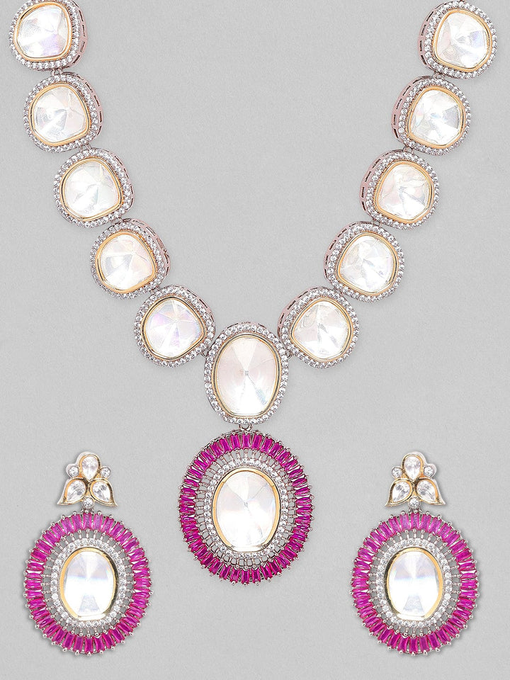 Rubans Gold Plated Contemporary Pink Polki Necklace Set Necklace Set