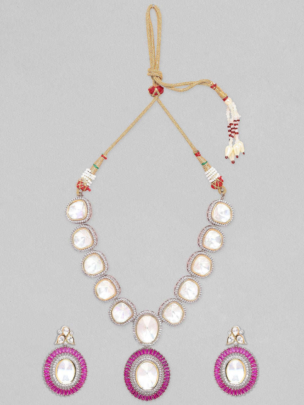 Rubans Gold Plated Contemporary Pink Polki Necklace Set Necklace Set