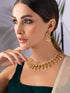 Rubans Gold Plated CZ Studded Floral Temple Jewellery Set Necklace Set