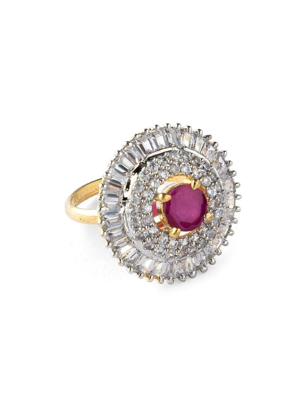 Rubans Gold Plated CZ Studded Statement Finger Ring Rings