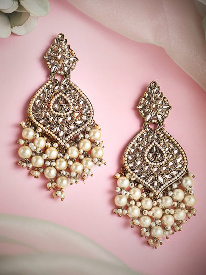Rubans Gold Plated Handcrafted AD Studded &amp; Gold Beads Chandbali Earrings Earrings
