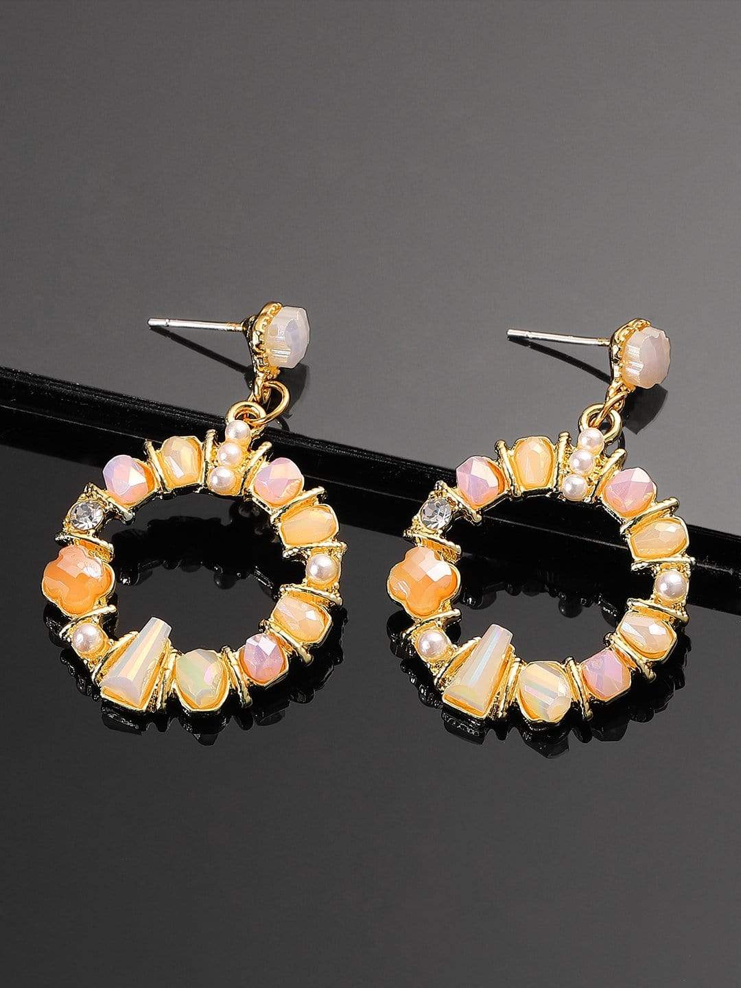 Rubans Gold Plated Handcrafted Color Stone Beads Drop Earrings Earrings
