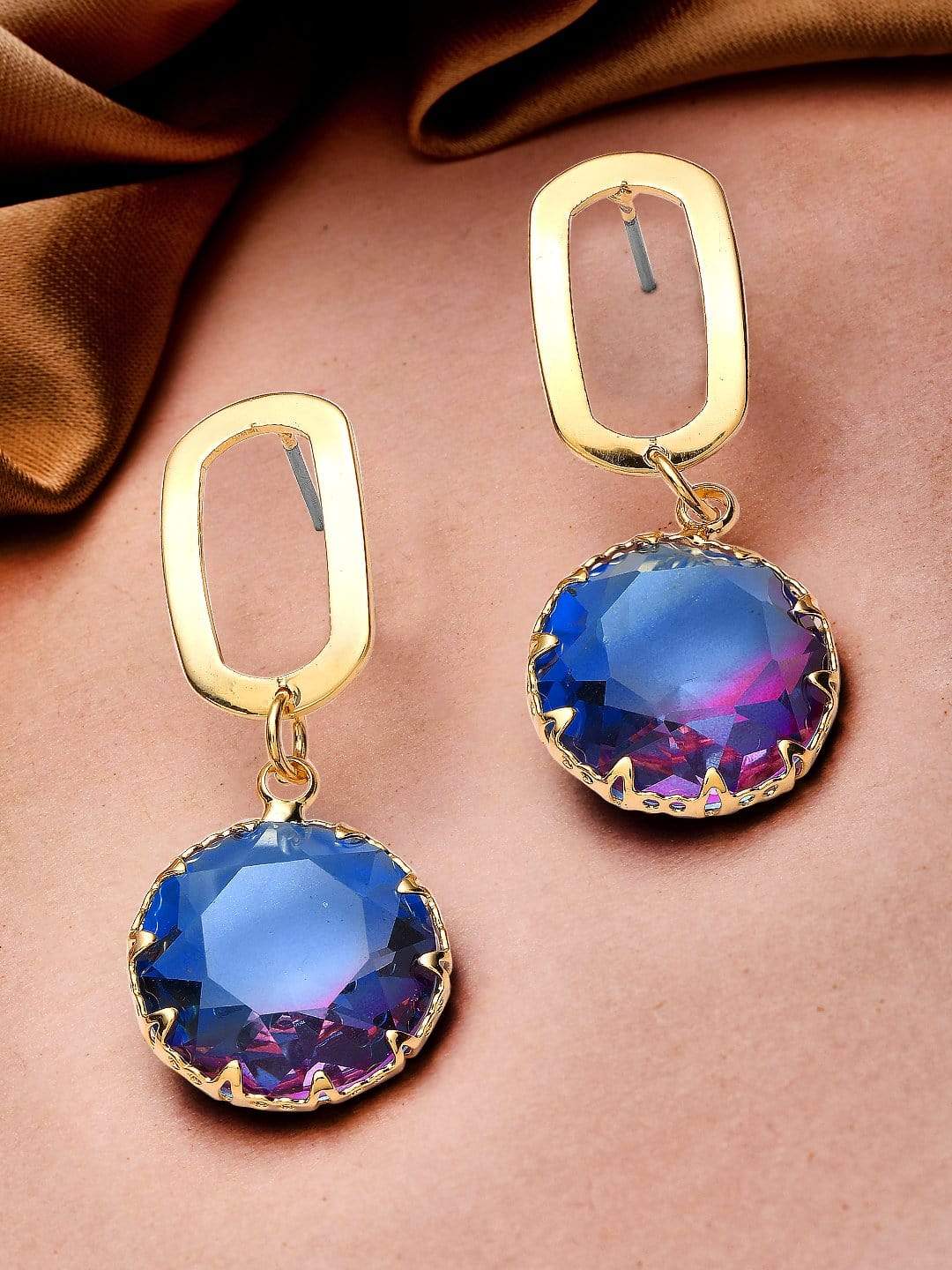 Rubans Gold Plated Handcrafted Color Stone Drop Earrings Earrings