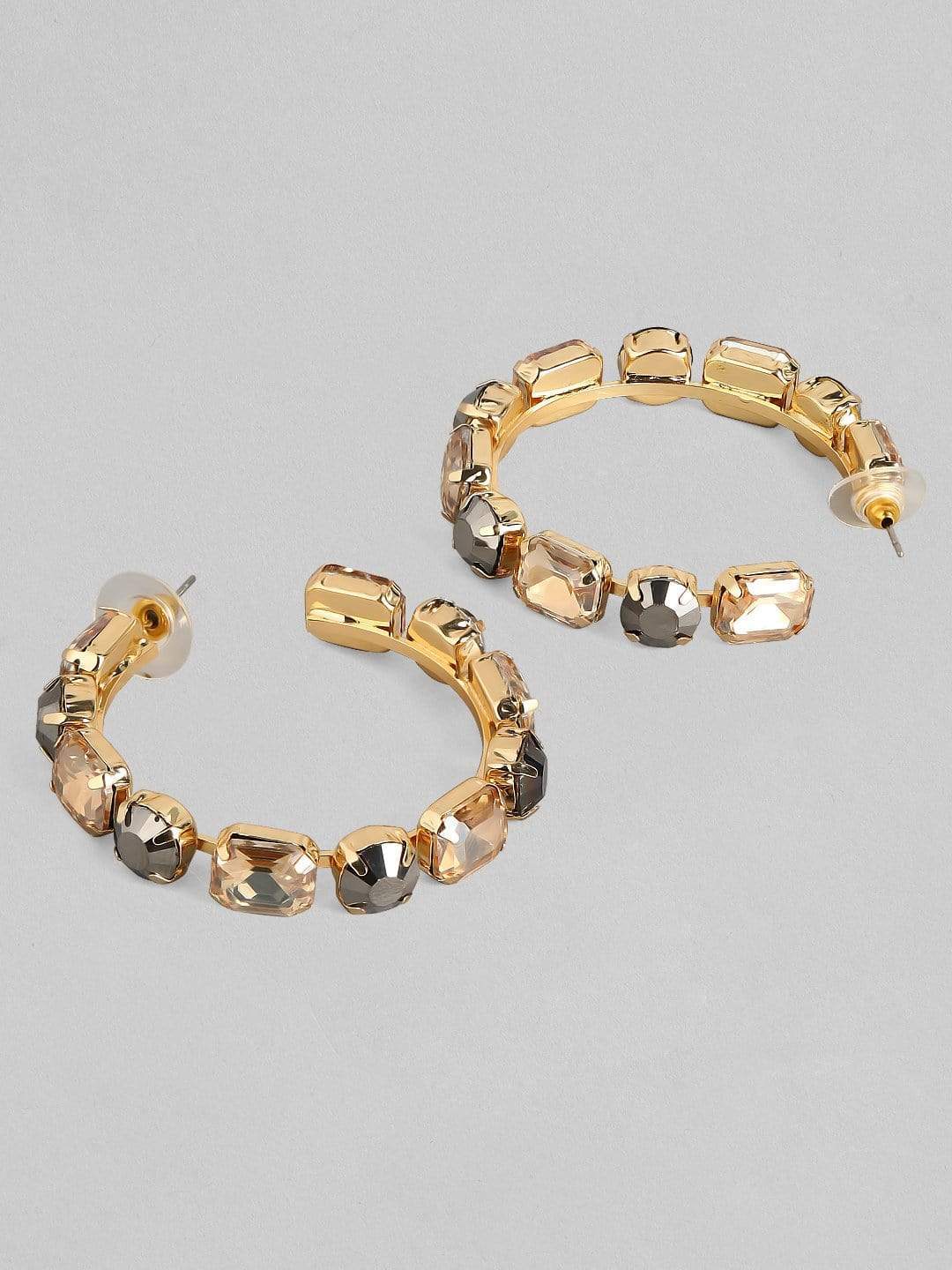 Rubans Gold Plated Handcrafted Crystal Stone Hoop Earrings Earrings