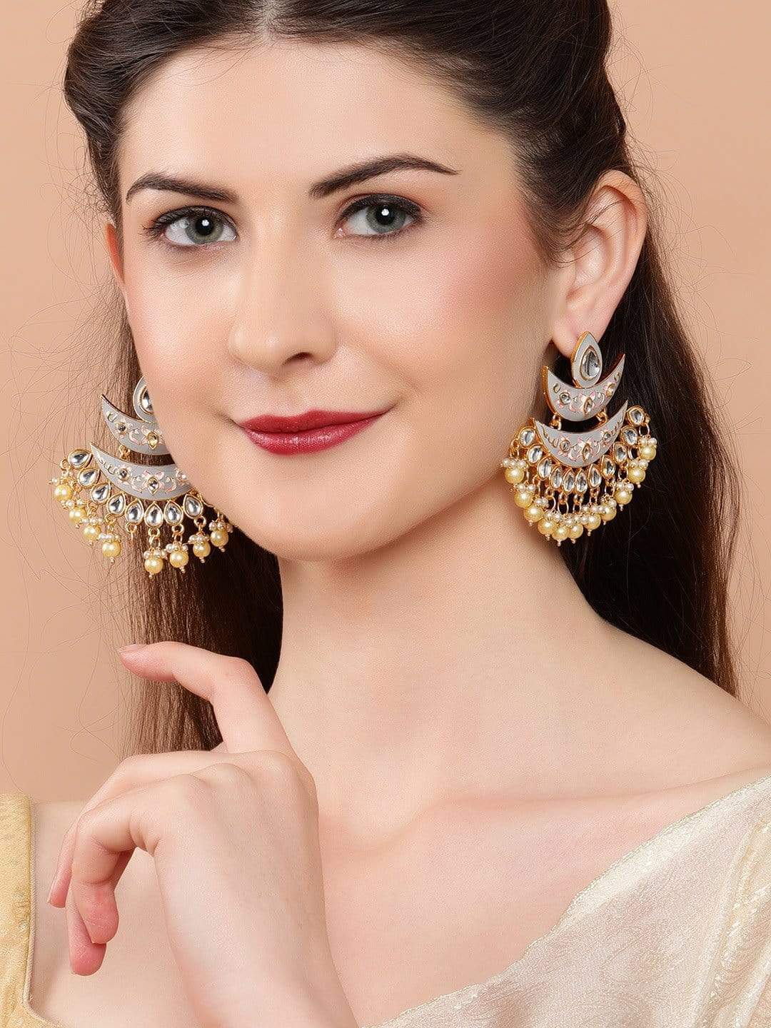 Rubans Gold Plated  Handcrafted Enamel Chandbali  Earrings Earrings
