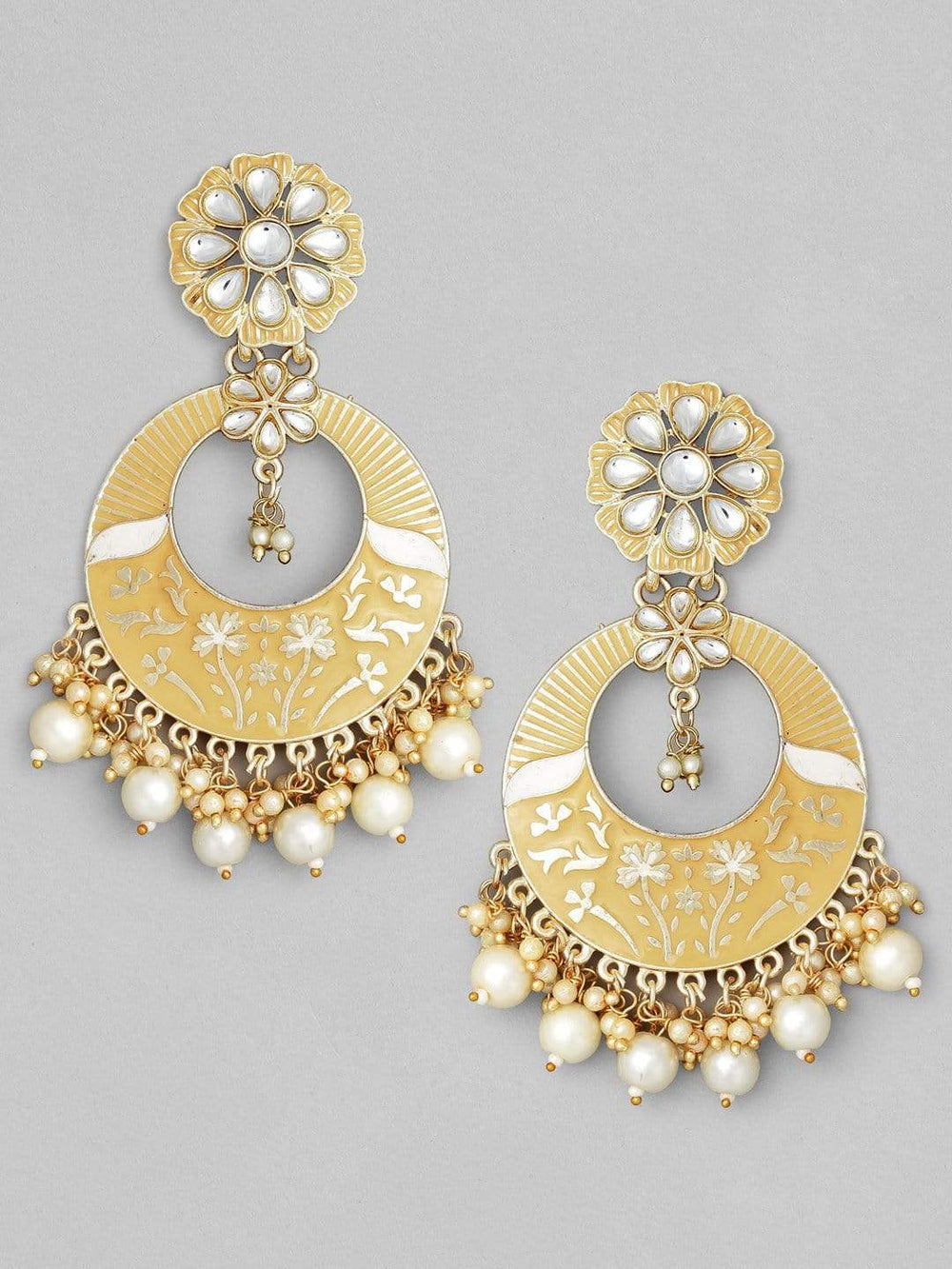 Rubans Gold Plated Handcrafted Enamel Statement with Pearl Chandbali Earrings Earrings