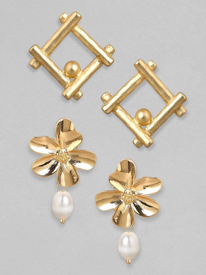 Rubans Gold Plated Handcrafted Floral Set of 2 Stud Earrings Earrings