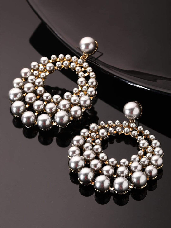 Rubans Gold Plated Handcrafted Grey Pearls Chandbali Earrings Earrings