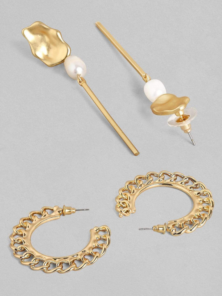Rubans Gold Plated Handcrafted Half Hoop & Drop Set of 2 Earrings Earrings
