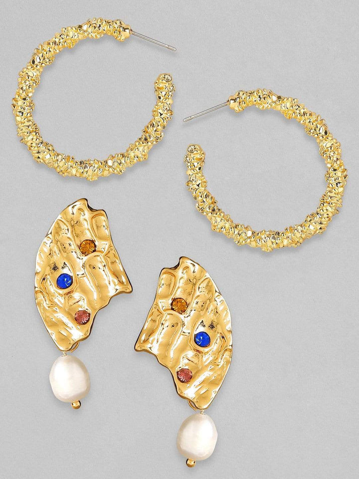 Rubans Gold Plated Handcrafted Half Hoop & Drop Set of 2 Earrings Earrings