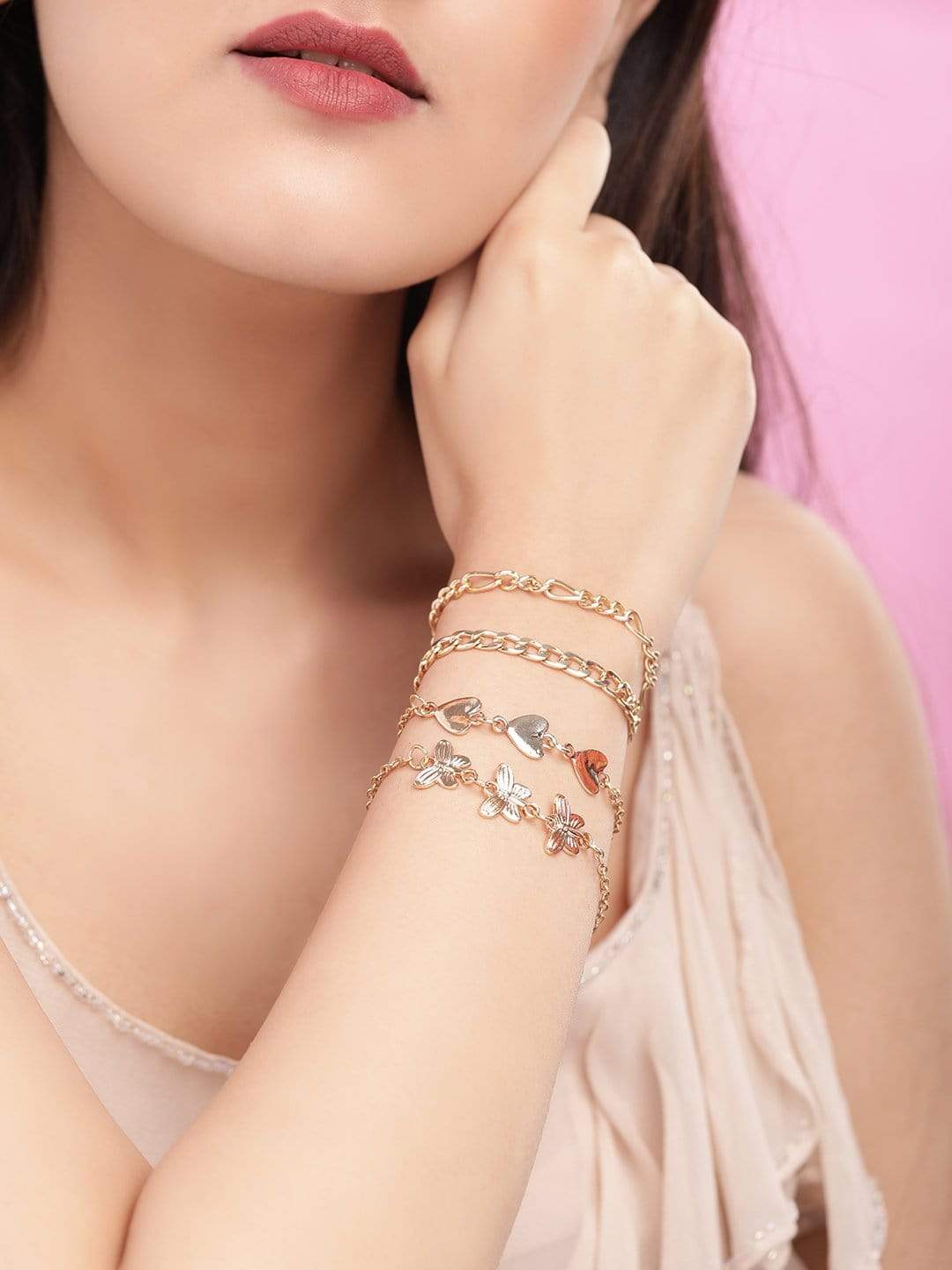 Rubans Gold Plated Handcrafted Interlinked Set of 4 Bracelet Bangles & Bracelets