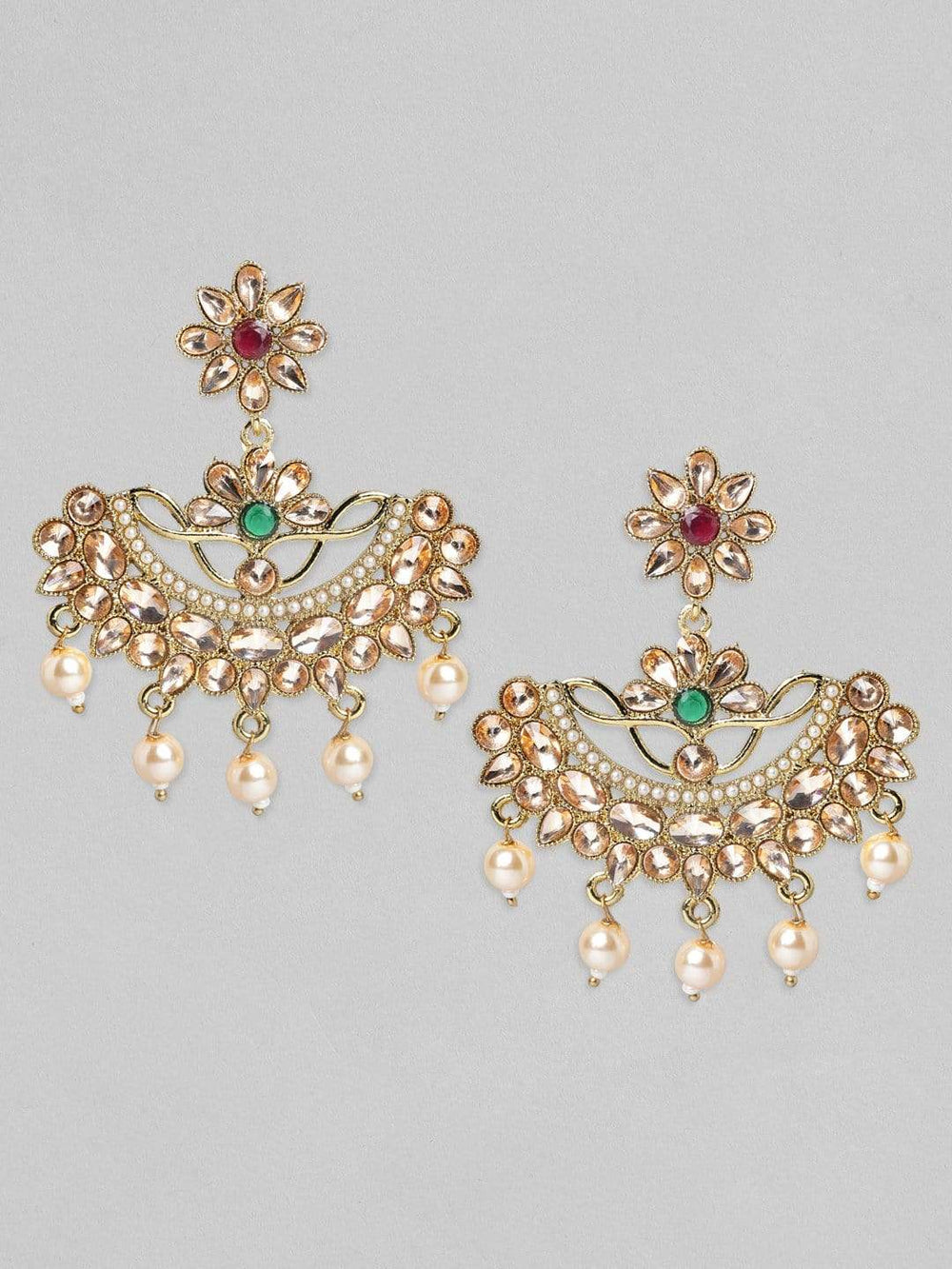 Rubans Gold Plated Handcrafted Ruby Stone  Chandbali Earrings Earrings