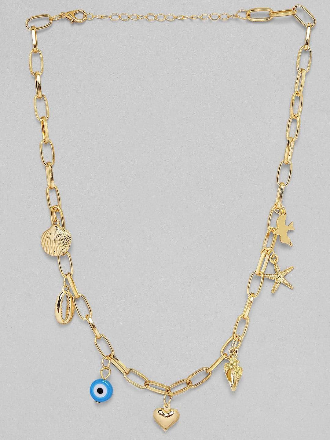 Rubans Gold Plated Handcrafted Star & Heart Shape Interlink Necklace Chain & Necklaces