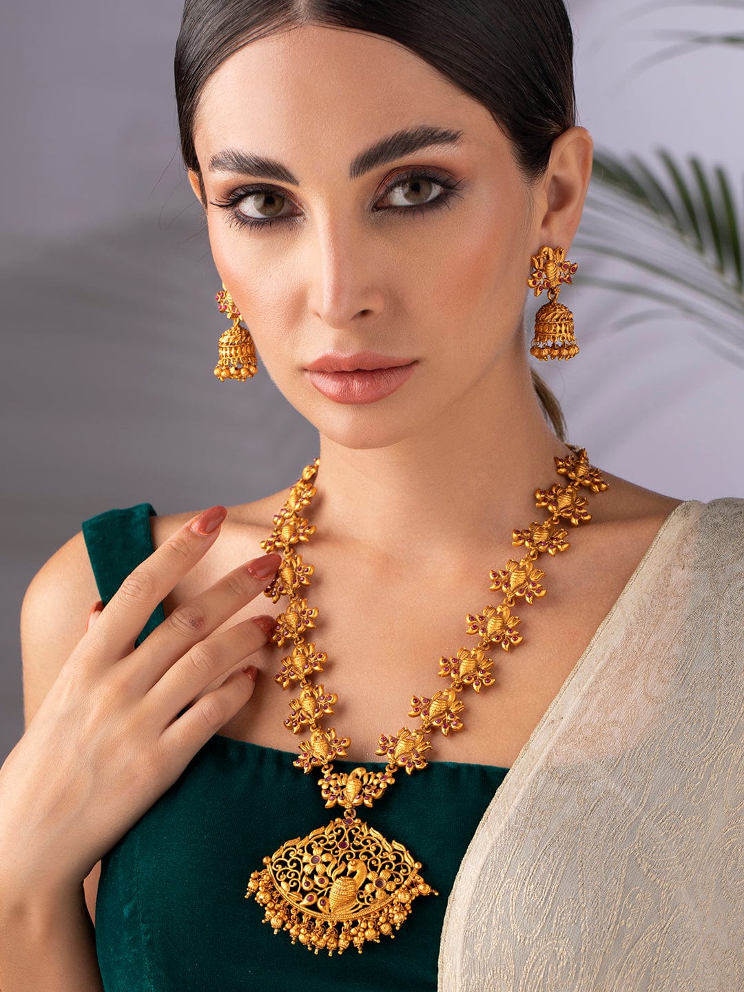 Rubans Gold Plated Handcrafted  Traditional Temple Necklace Set Necklace Set